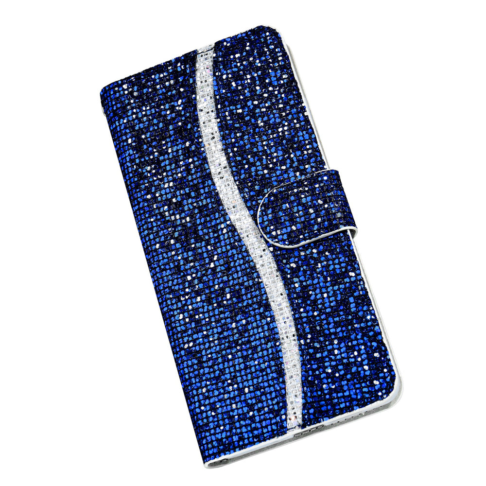 For Samsung Galaxy S20 FE 4G/5G/S20 Lite/S20 FE 2022 Glittery Powder Splicing Leather Wallet Stand Phone Cover - Blue