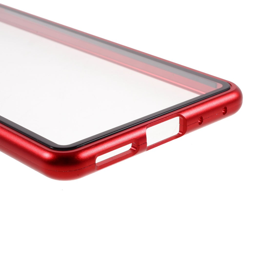 Magnetic Adsorption Metal Frame + Tempered Glass Back Protector Cover for Samsung Galaxy S20 FE/S20 Fan Edition/S20 FE 5G/S20 Fan Edition 5G - Red