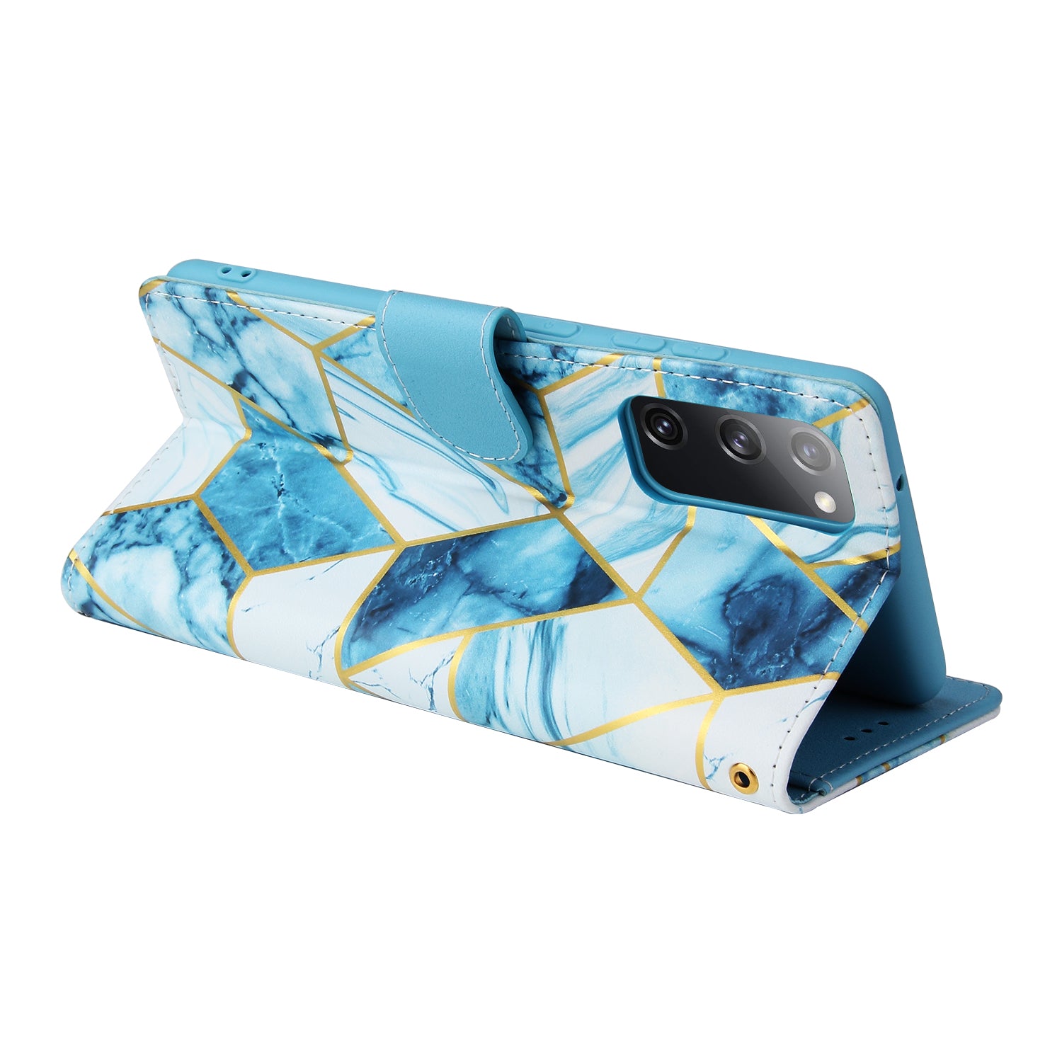 For Samsung Galaxy S20 FE 4G/5G/S20 Lite/S20 FE 2022 Lacquered Marble Pattern Leather Protection Case - Blue