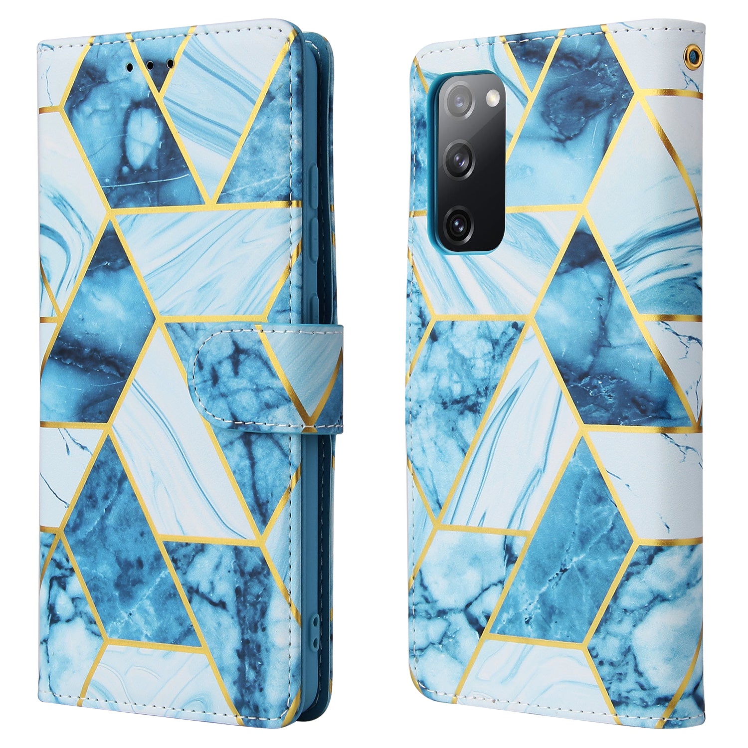 For Samsung Galaxy S20 FE 4G/5G/S20 Lite/S20 FE 2022 Lacquered Marble Pattern Leather Protection Case - Blue