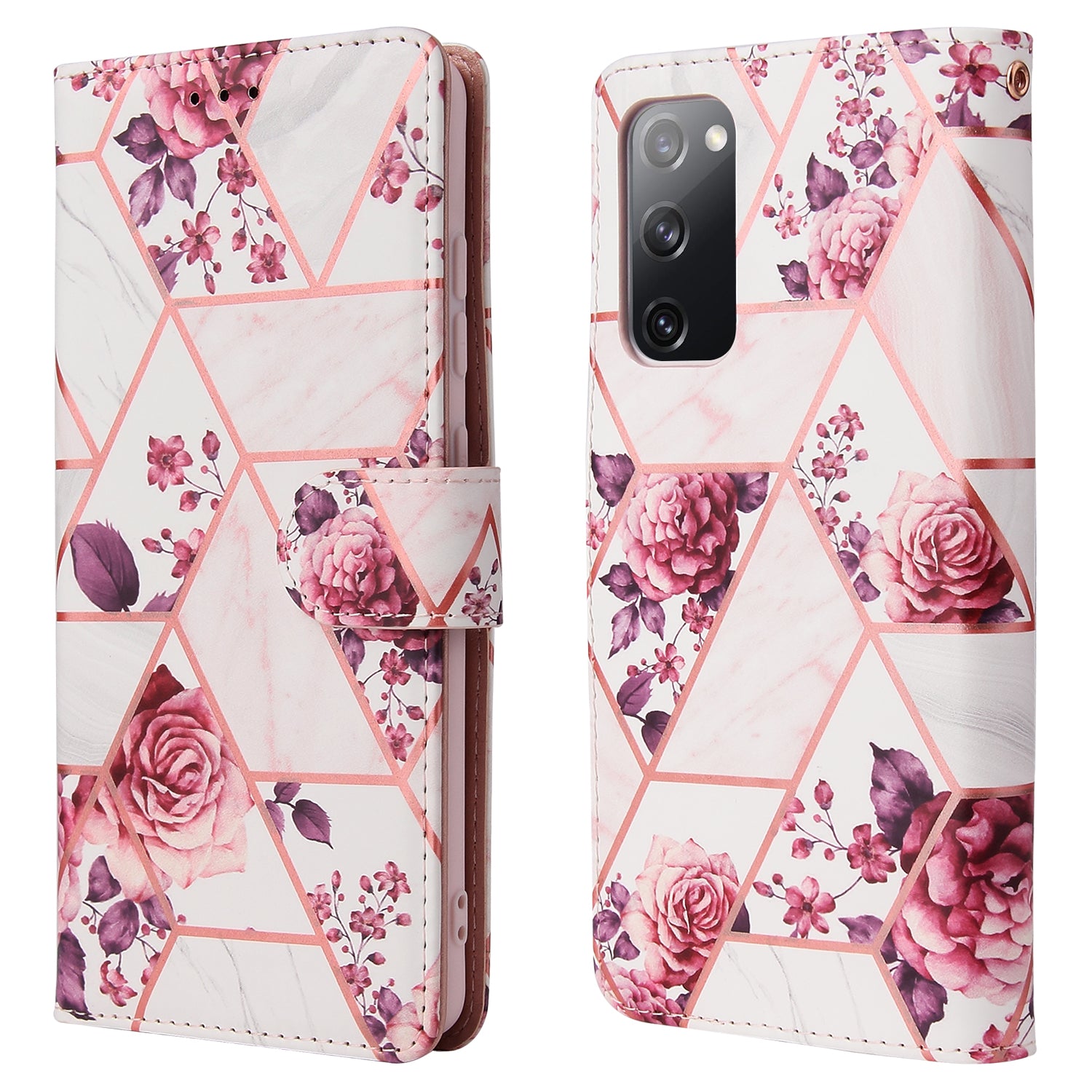 For Samsung Galaxy S20 FE 4G/5G/S20 Lite/S20 FE 2022 Lacquered Marble Pattern Leather Protection Case - Light Pink