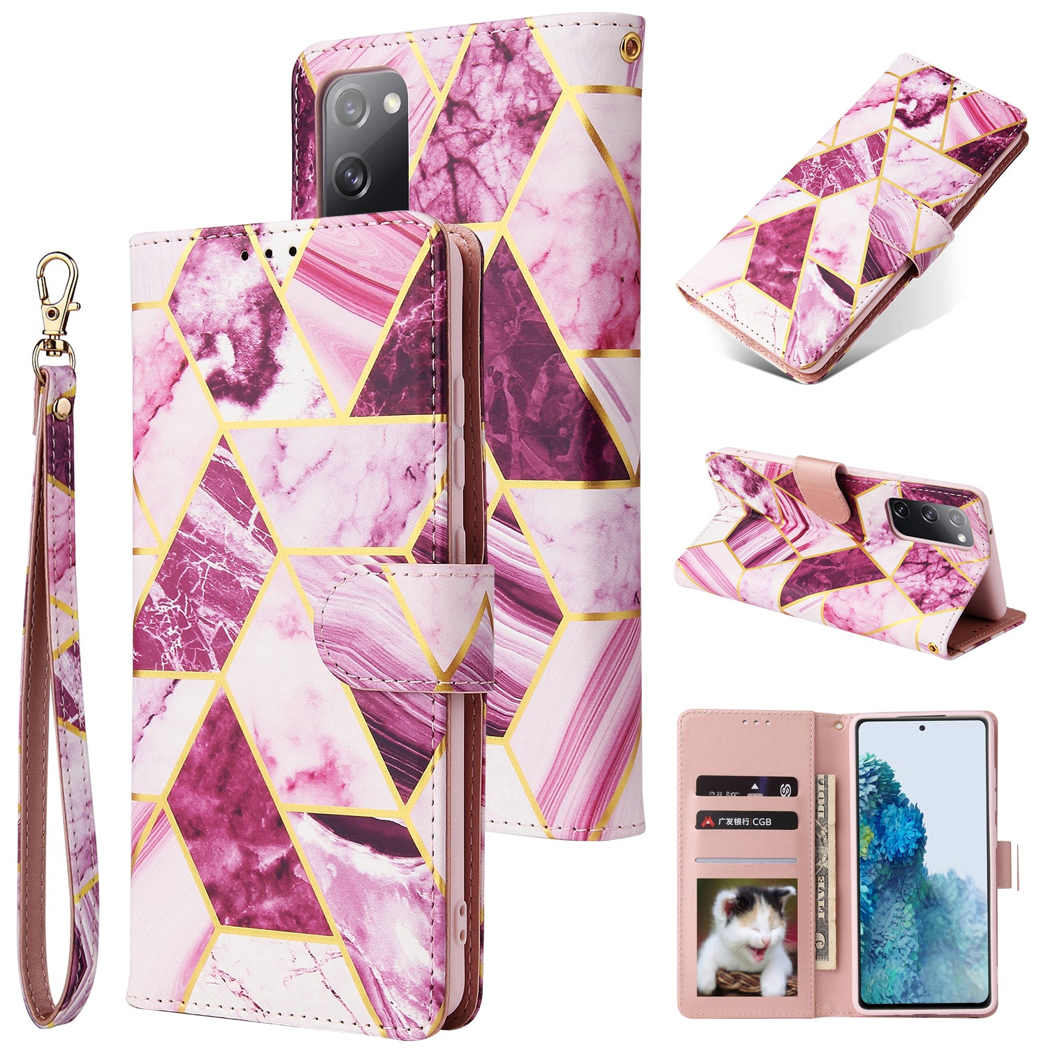 For Samsung Galaxy S20 FE 4G/5G/S20 Lite/S20 FE 2022 Lacquered Marble Pattern Leather Protection Case - Pink