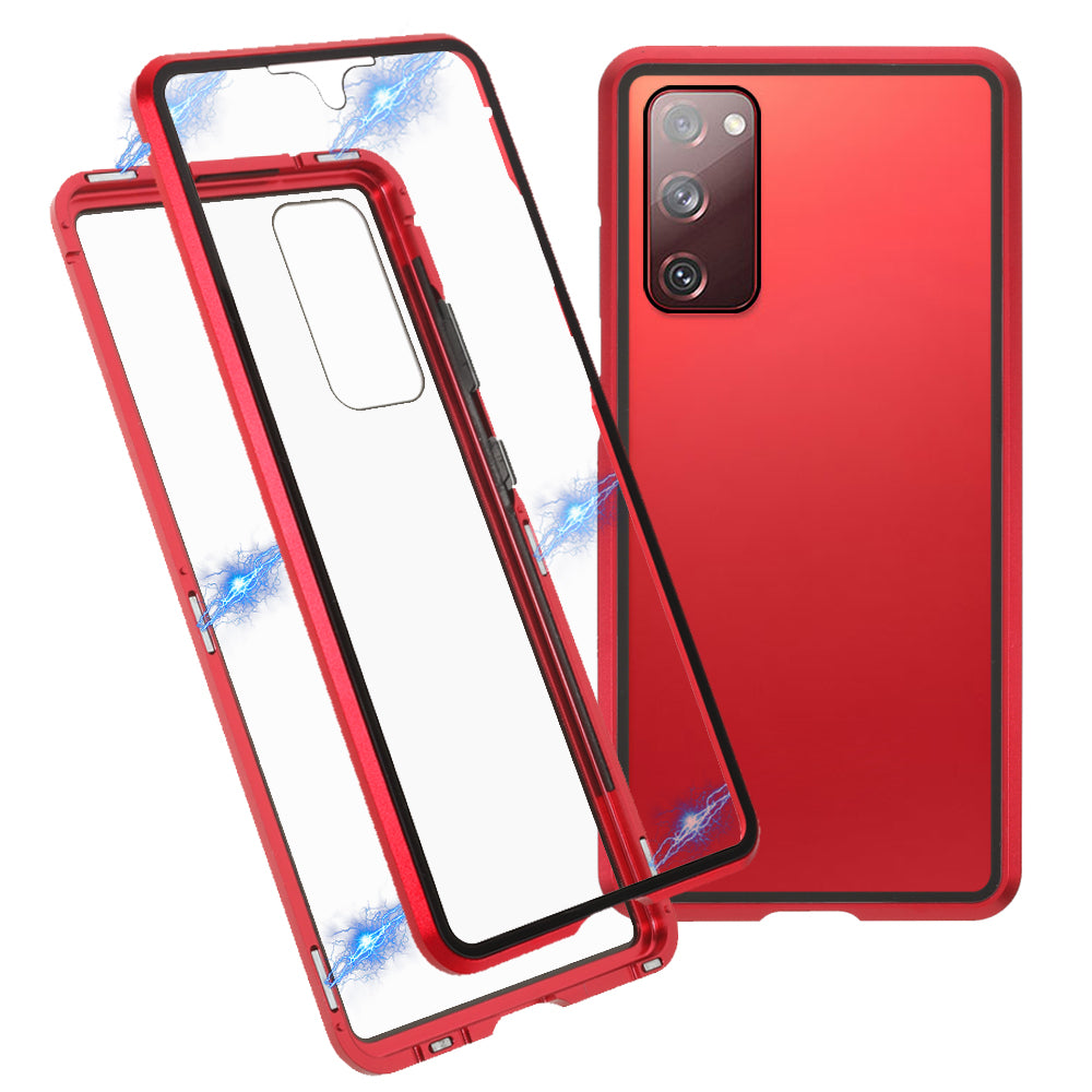 For Samsung Galaxy S20 FE 4G / 5G / S20 Lite / S20 FE 2022 Double-sided Tempered Glass + Magnetic Metal Frame Phone Case - Red