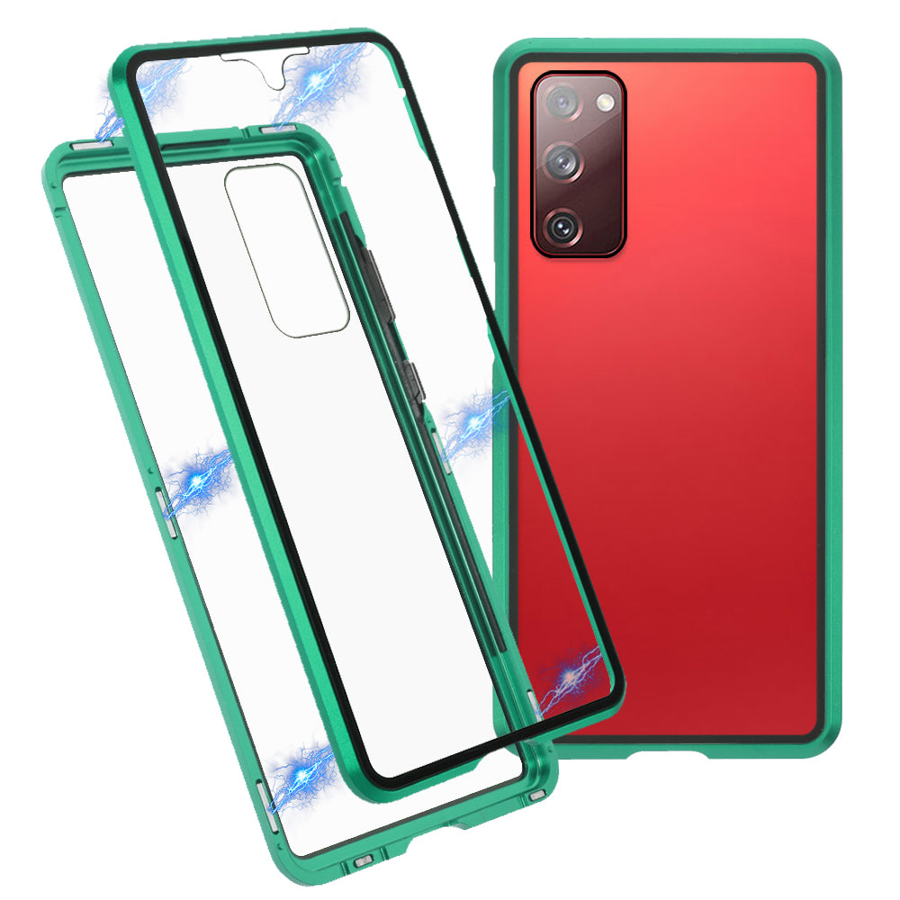 For Samsung Galaxy S20 FE 4G / 5G / S20 Lite / S20 FE 2022 Double-sided Tempered Glass + Magnetic Metal Frame Phone Case - Green