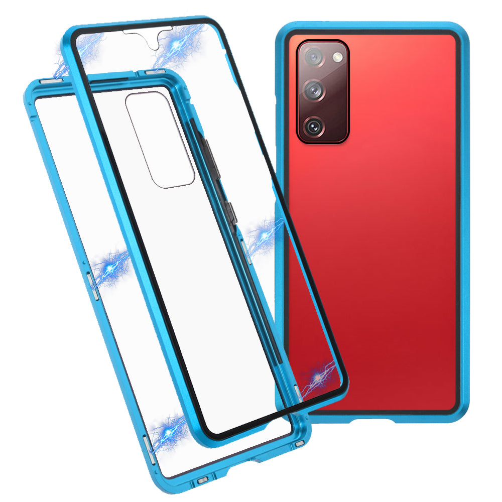 For Samsung Galaxy S20 FE 4G / 5G / S20 Lite / S20 FE 2022 Double-sided Tempered Glass + Magnetic Metal Frame Phone Case - Blue