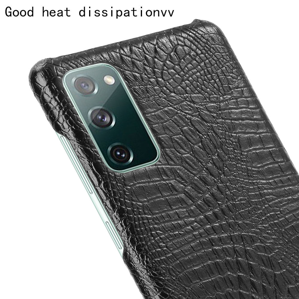 For Samsung Galaxy S20 FE 4G/5G/S20 Lite/S20 FE 2022 Crocodile Texture PU Leather Coated Plastic Phone Case - Black