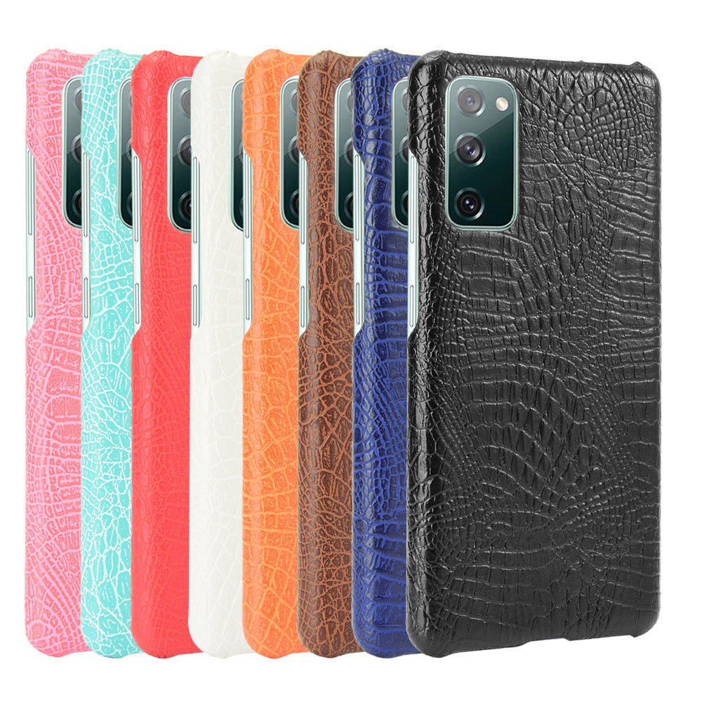 For Samsung Galaxy S20 FE 4G/5G/S20 Lite/S20 FE 2022 Crocodile Texture PU Leather Coated Plastic Phone Case - Black