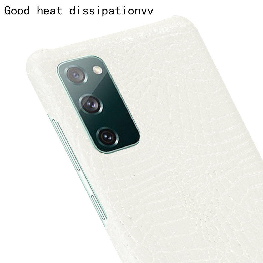 For Samsung Galaxy S20 FE 4G/5G/S20 Lite/S20 FE 2022 Crocodile Texture PU Leather Coated Plastic Phone Case - White