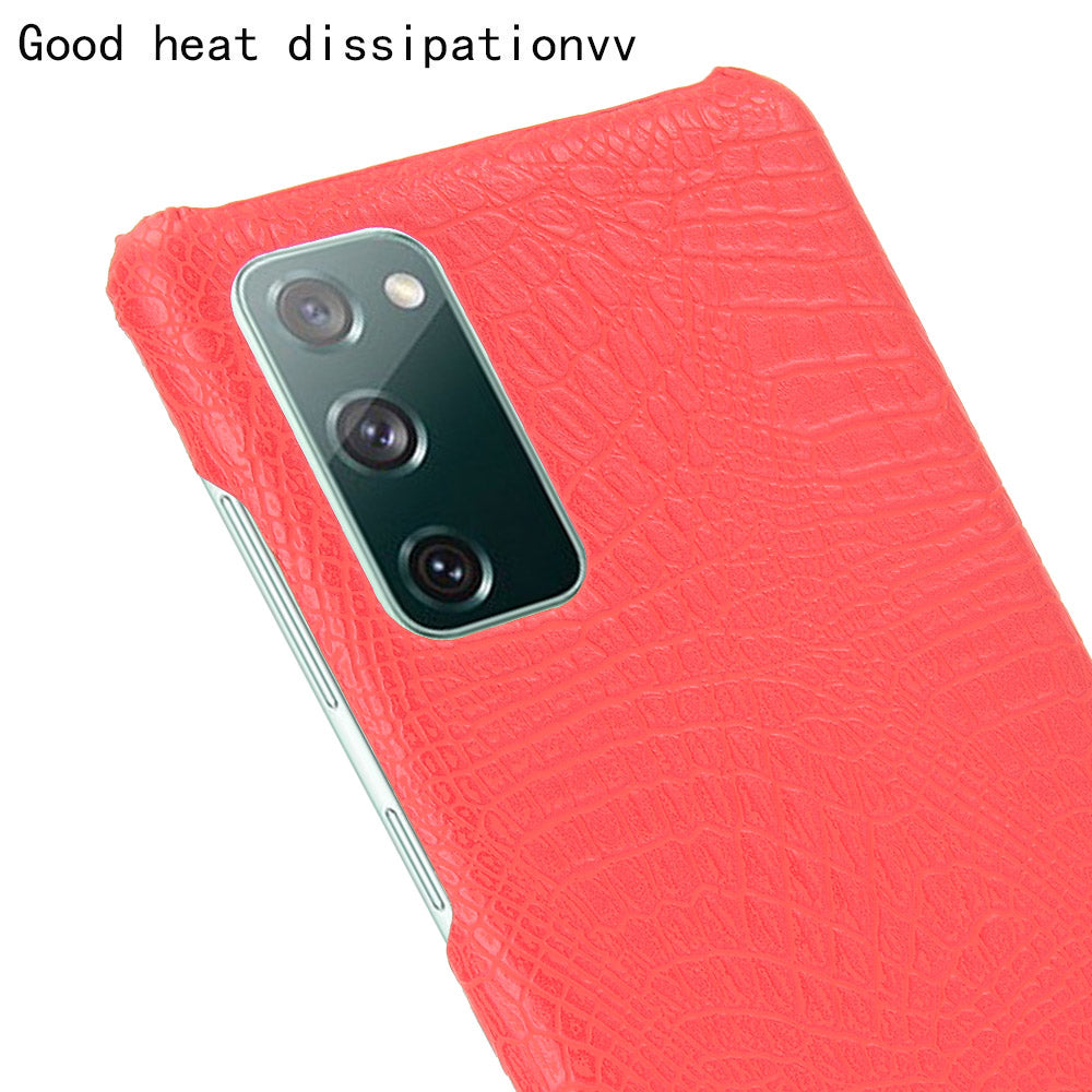 For Samsung Galaxy S20 FE 4G/5G/S20 Lite/S20 FE 2022 Crocodile Texture PU Leather Coated Plastic Phone Case - Red