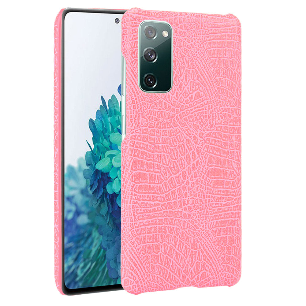 For Samsung Galaxy S20 FE 4G/5G/S20 Lite/S20 FE 2022 Crocodile Texture PU Leather Coated Plastic Phone Case - Pink