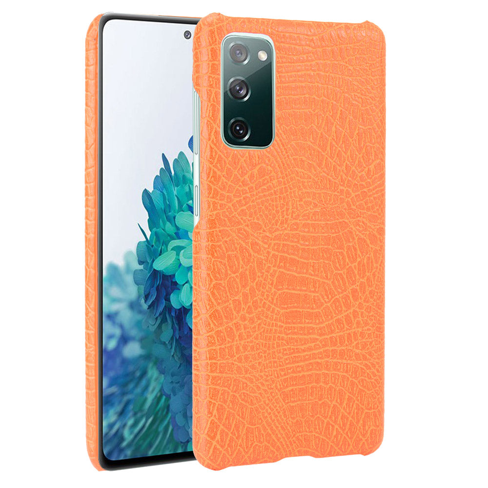 For Samsung Galaxy S20 FE 4G/5G/S20 Lite/S20 FE 2022 Crocodile Texture PU Leather Coated Plastic Phone Case - Orange