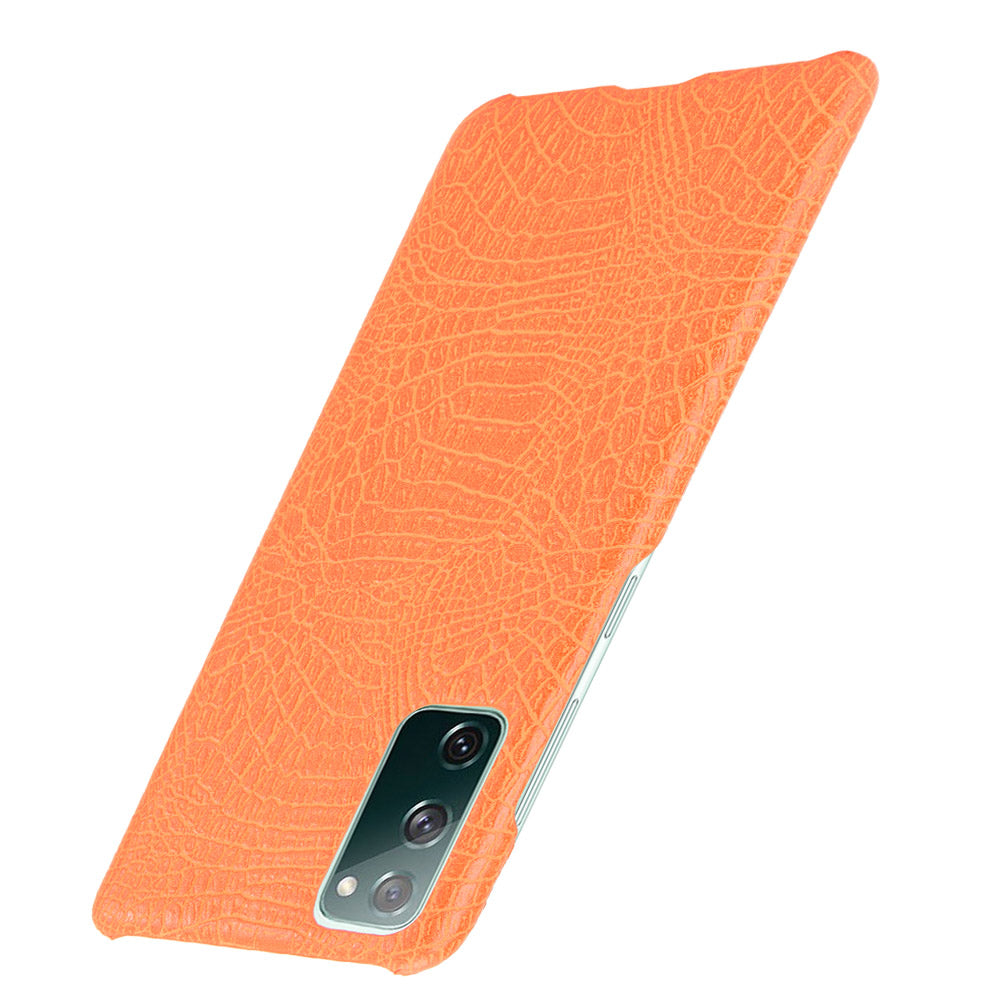 For Samsung Galaxy S20 FE 4G/5G/S20 Lite/S20 FE 2022 Crocodile Texture PU Leather Coated Plastic Phone Case - Orange