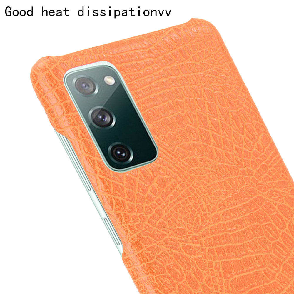 For Samsung Galaxy S20 FE 4G/5G/S20 Lite/S20 FE 2022 Crocodile Texture PU Leather Coated Plastic Phone Case - Orange