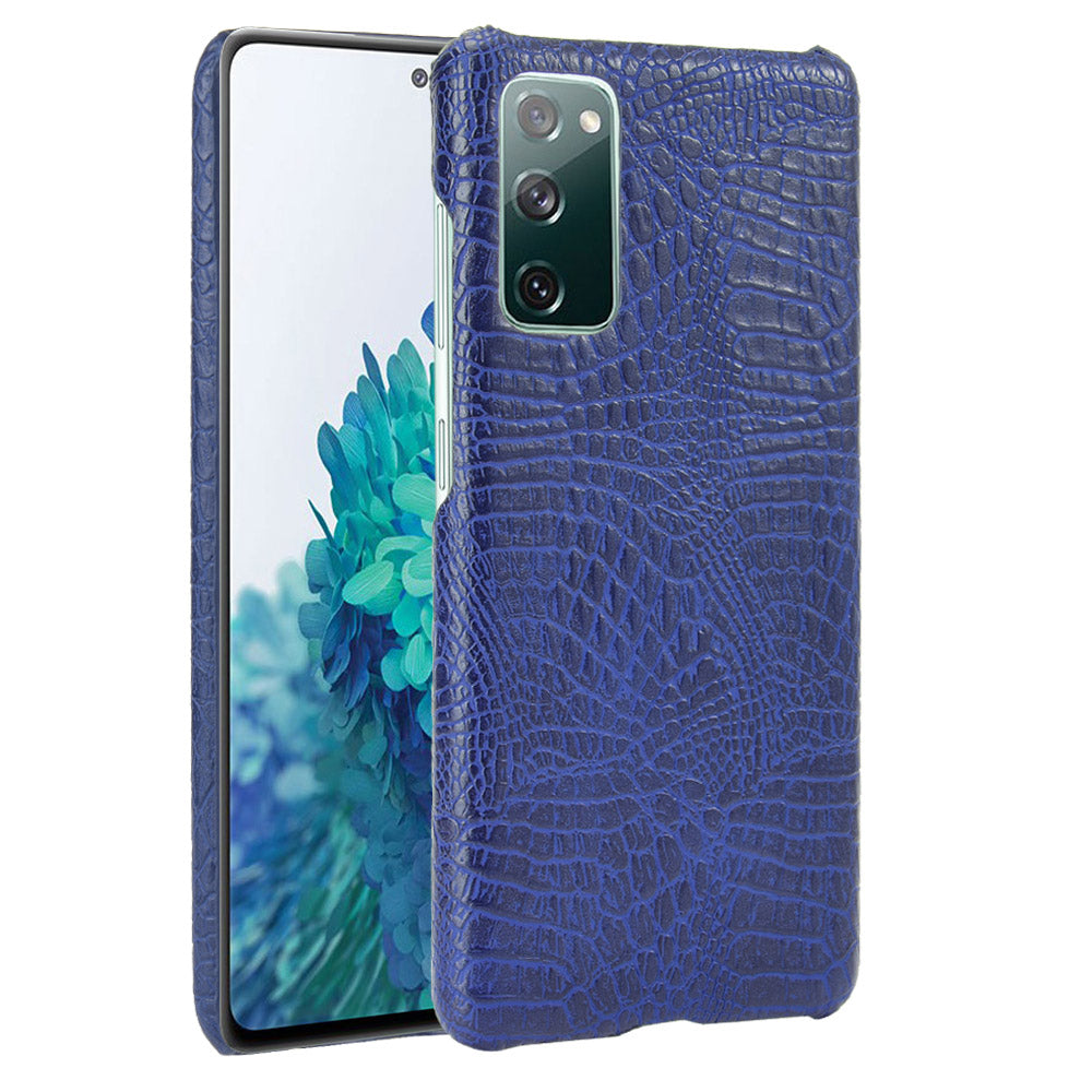 For Samsung Galaxy S20 FE 4G/5G/S20 Lite/S20 FE 2022 Crocodile Texture PU Leather Coated Plastic Phone Case - Blue