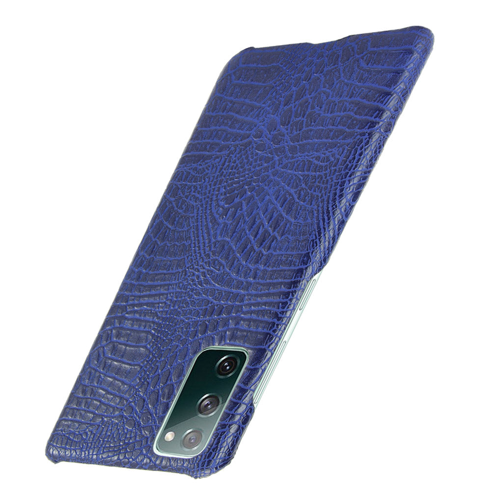 For Samsung Galaxy S20 FE 4G/5G/S20 Lite/S20 FE 2022 Crocodile Texture PU Leather Coated Plastic Phone Case - Blue