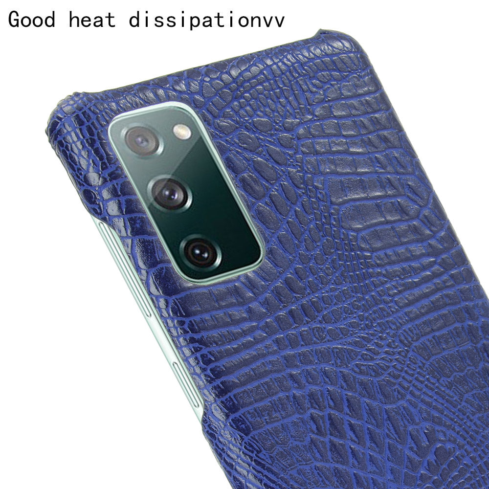 For Samsung Galaxy S20 FE 4G/5G/S20 Lite/S20 FE 2022 Crocodile Texture PU Leather Coated Plastic Phone Case - Blue