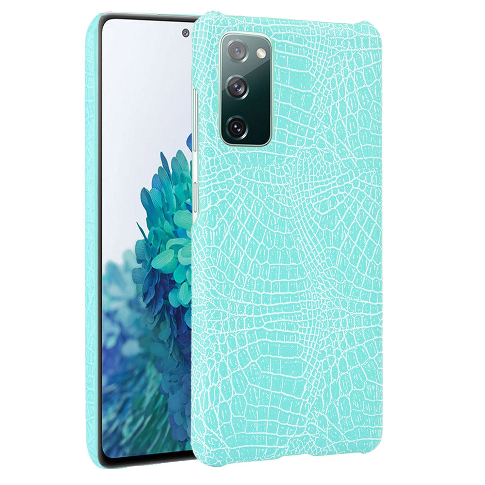 For Samsung Galaxy S20 FE 4G/5G/S20 Lite/S20 FE 2022 Crocodile Texture PU Leather Coated Plastic Phone Case - Cyan