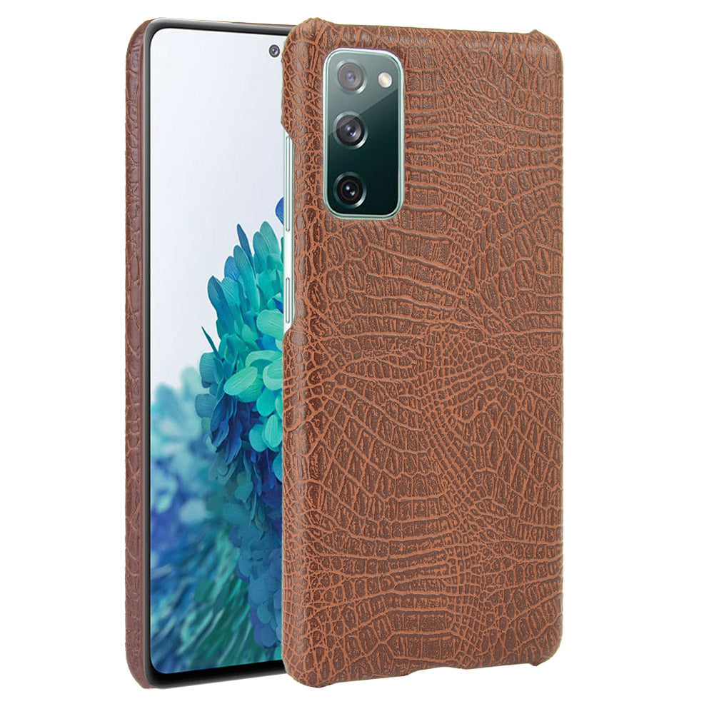 For Samsung Galaxy S20 FE 4G/5G/S20 Lite/S20 FE 2022 Crocodile Texture PU Leather Coated Plastic Phone Case - Brown