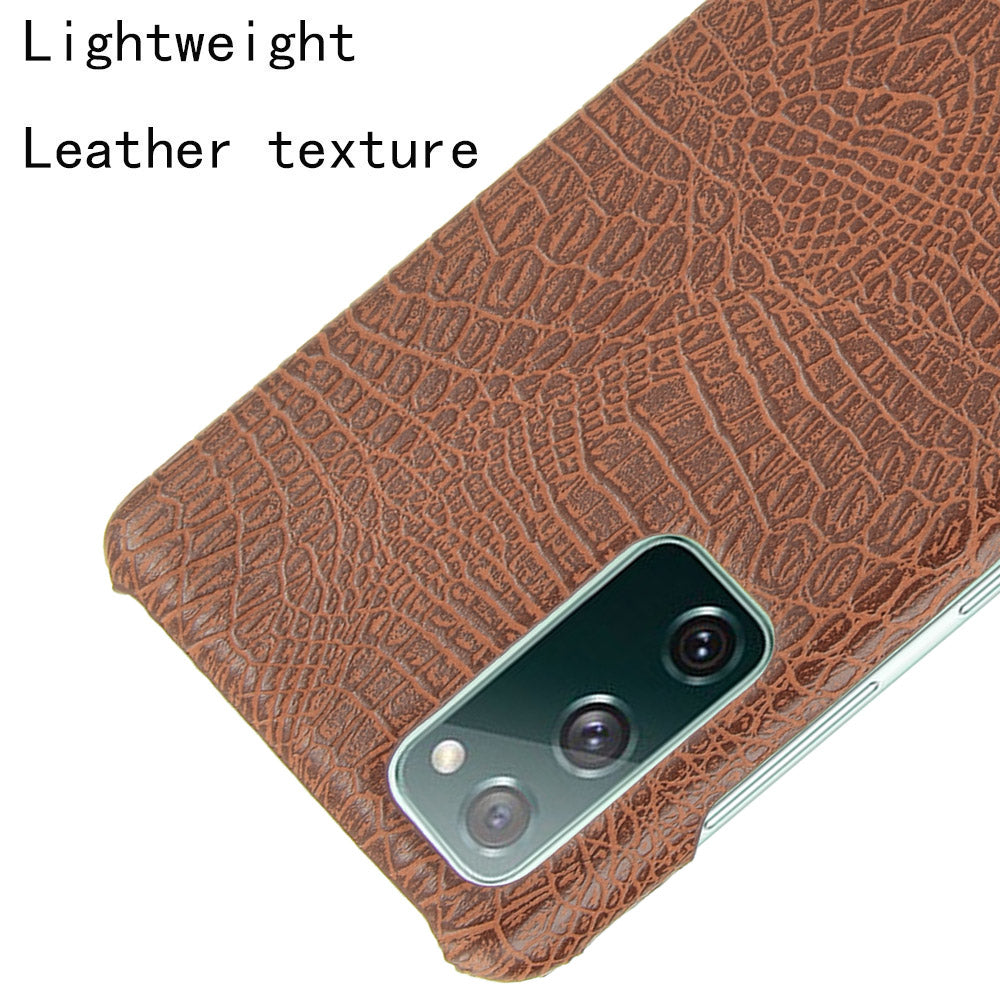 For Samsung Galaxy S20 FE 4G/5G/S20 Lite/S20 FE 2022 Crocodile Texture PU Leather Coated Plastic Phone Case - Brown