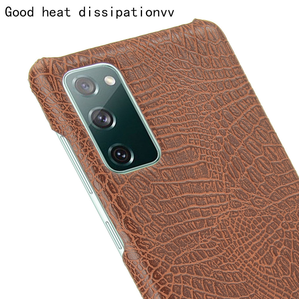 For Samsung Galaxy S20 FE 4G/5G/S20 Lite/S20 FE 2022 Crocodile Texture PU Leather Coated Plastic Phone Case - Brown