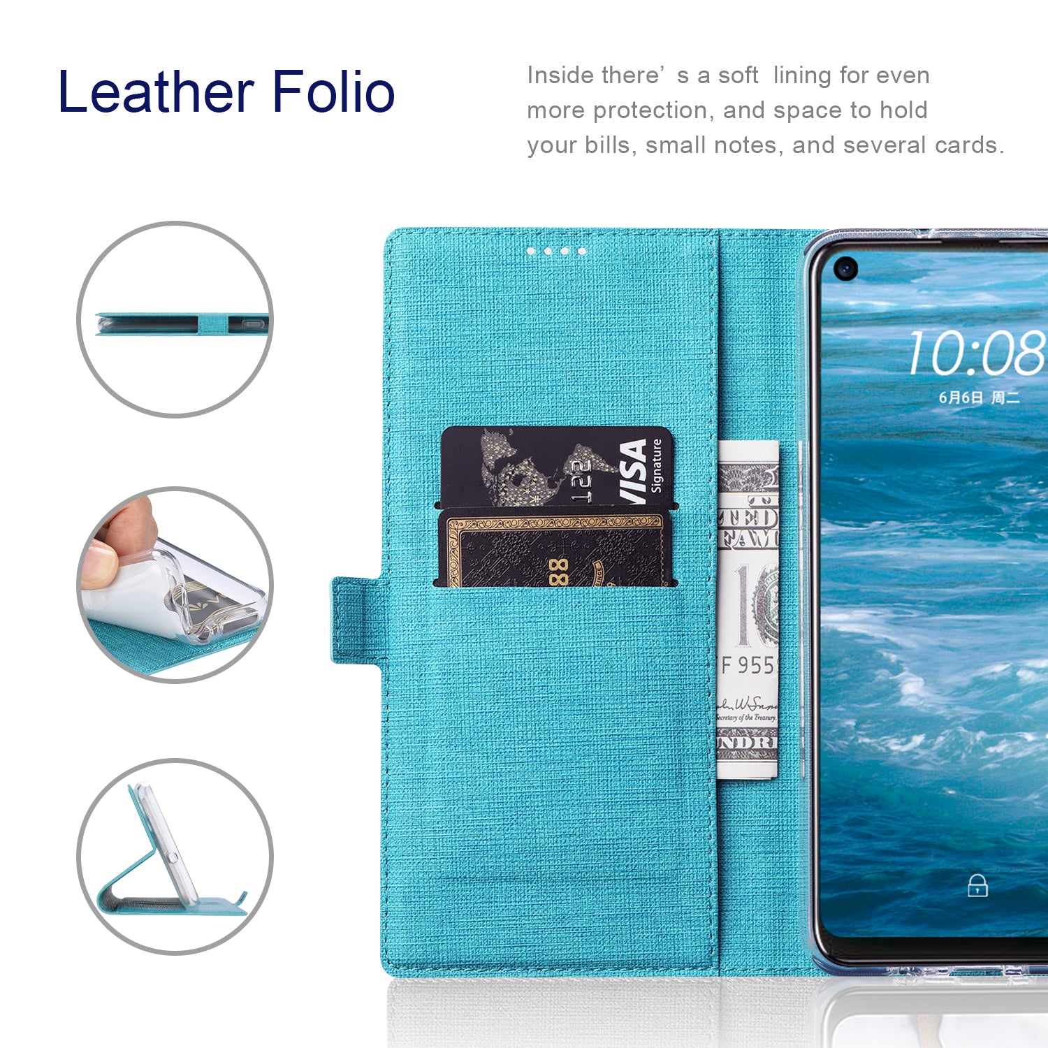 VILI K Series for Samsung Galaxy S20 FE 4G/5G/S20 Lite/S20 FE 2022 Wallet Stand Leather Cover - Blue