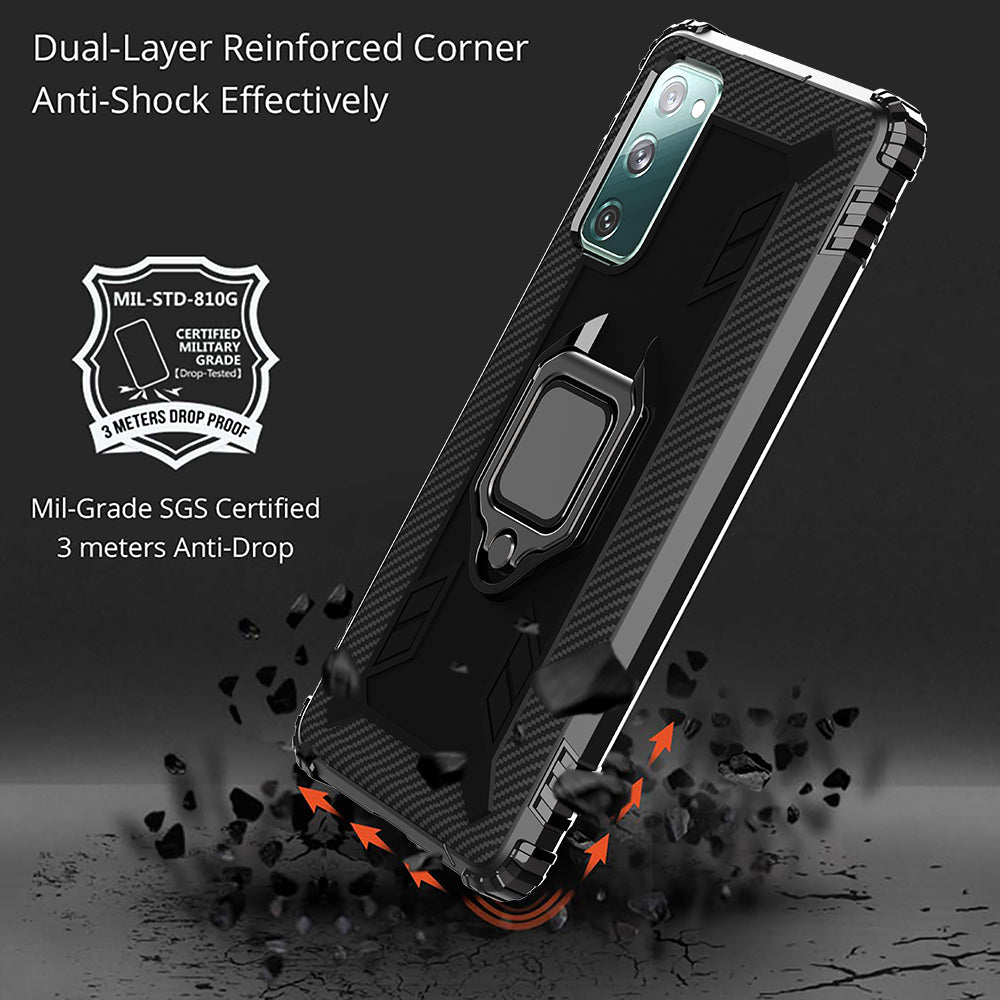 For Samsung Galaxy S20 FE 4G/5G/S20 Lite/S20 FE 2022 Finger Ring Kickstand Phone Case TPU Protector Shell - Black