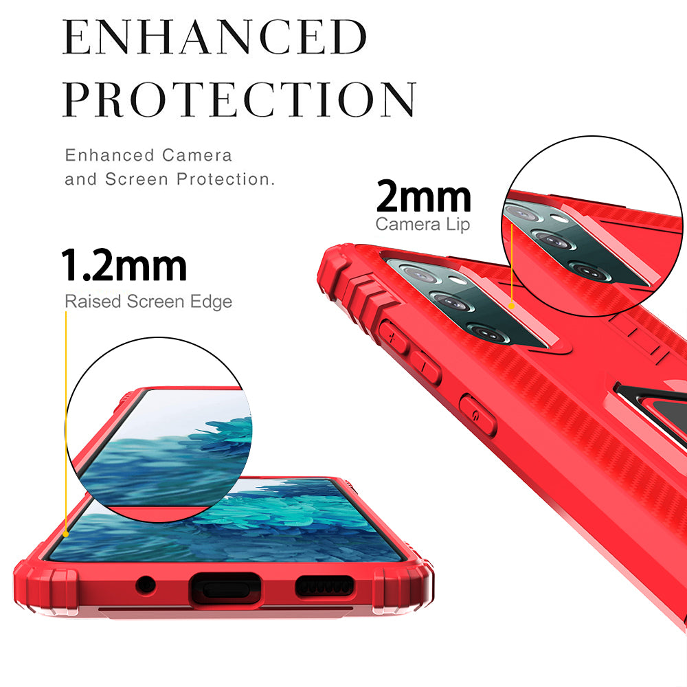 For Samsung Galaxy S20 FE 4G/5G/S20 Lite/S20 FE 2022 Finger Ring Kickstand Phone Case TPU Protector Shell - Red