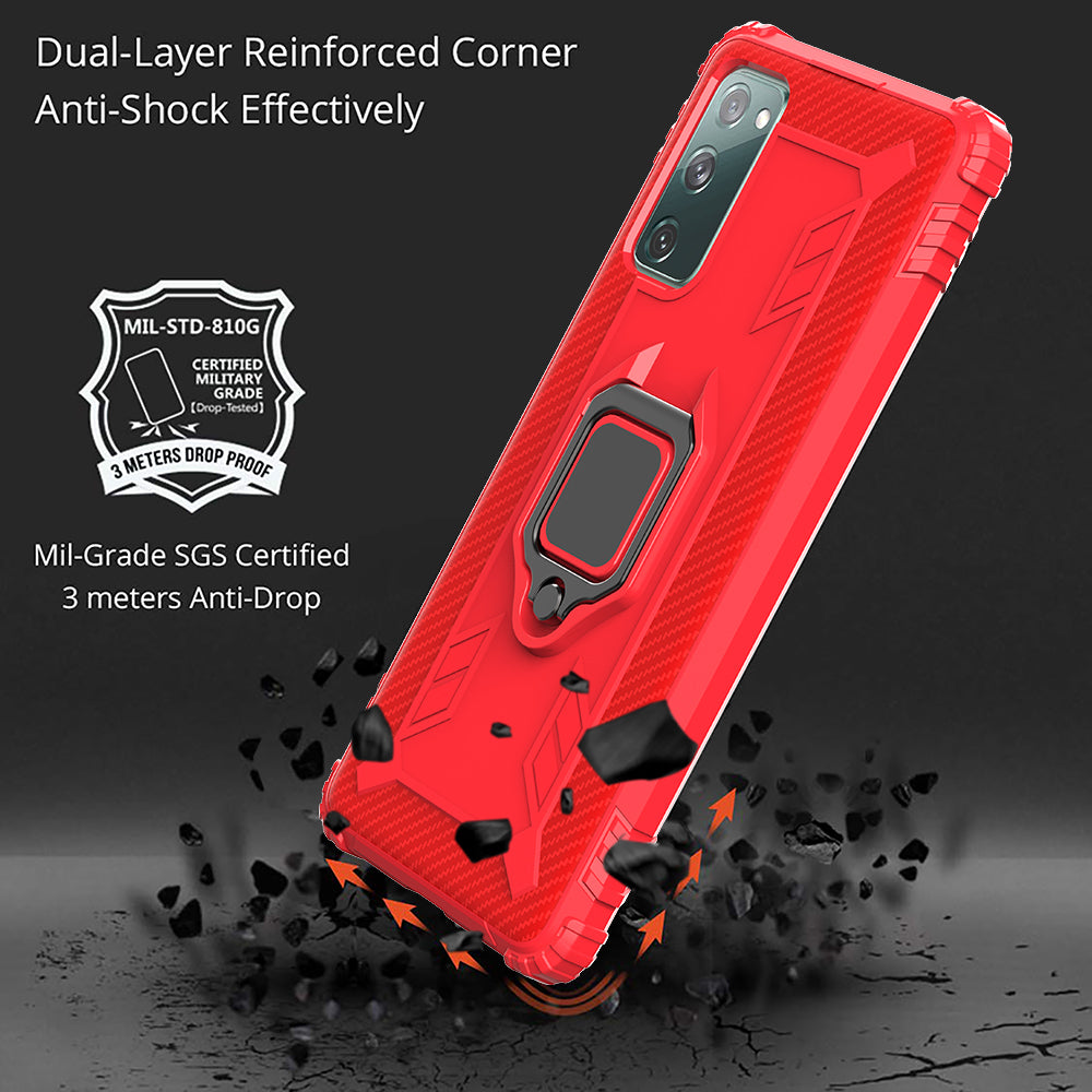 For Samsung Galaxy S20 FE 4G/5G/S20 Lite/S20 FE 2022 Finger Ring Kickstand Phone Case TPU Protector Shell - Red