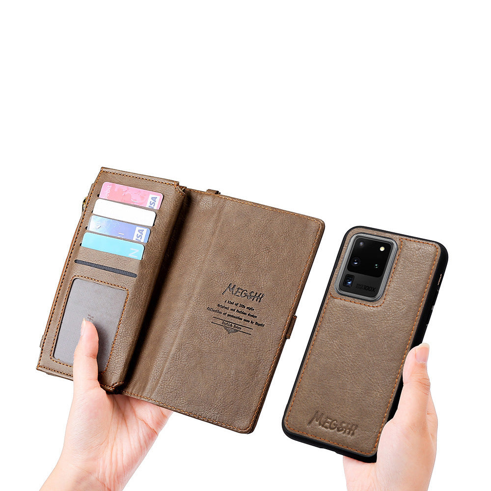 MEGSHI Detachable 2 in 1 Leather Wallet Design Case for Samsung Galaxy S20 FE/S20 Fan Edition/S20 FE 5G/S20 Fan Edition 5G/S20 Lite - Brown