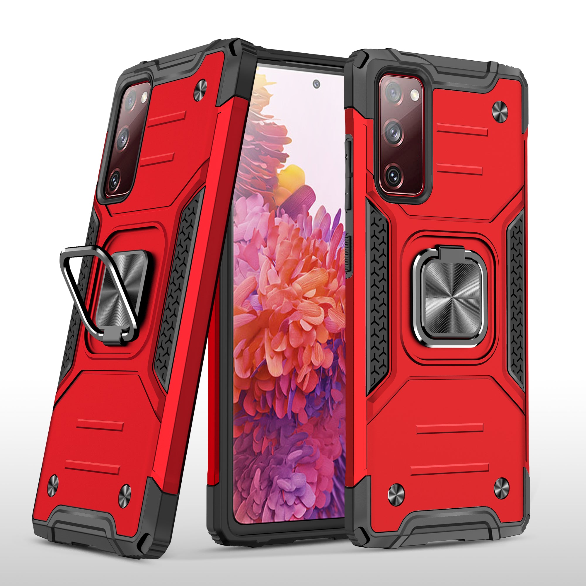 For Samsung Galaxy S20 FE 4G/5G/S20 Lite/S20 FE 2022 2-in-1 TPU + PC + Metal Cover Case with Metal Sheet + Ring Kickstand - Red