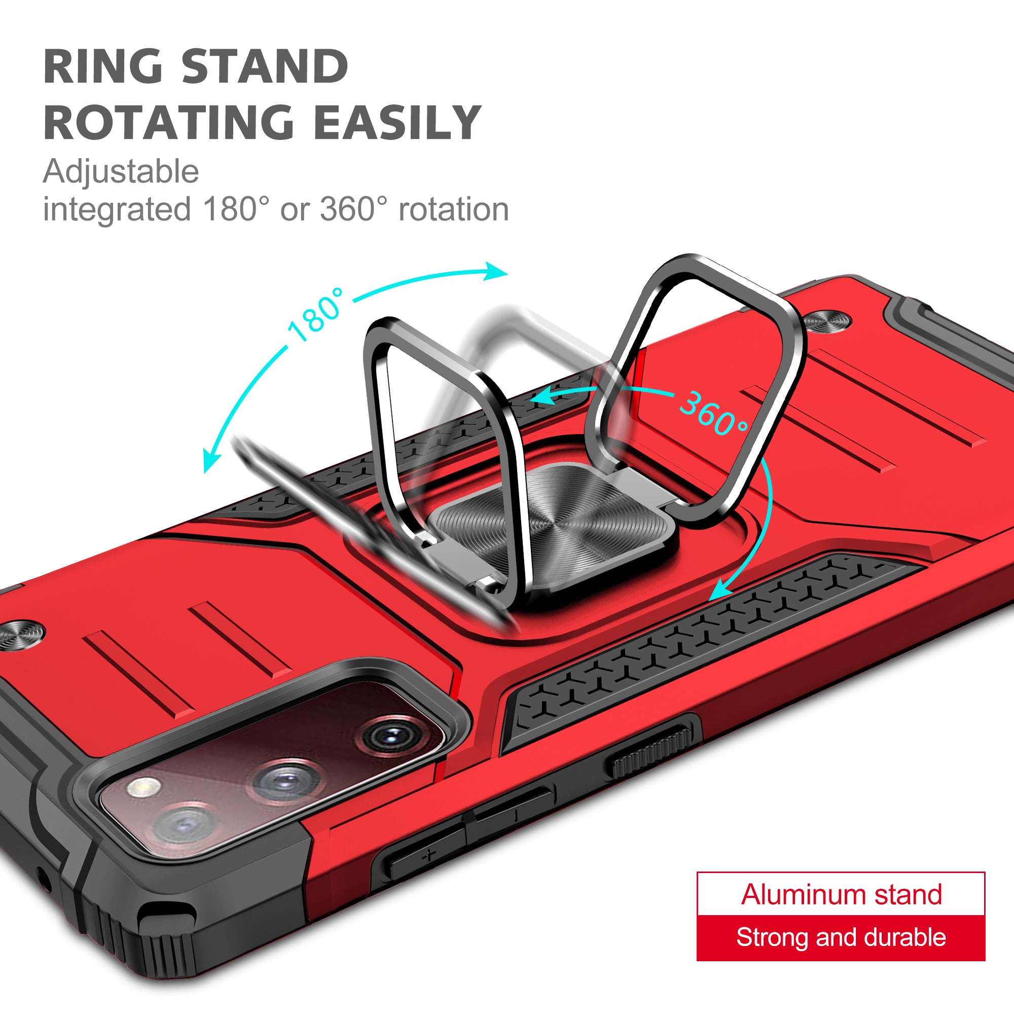 For Samsung Galaxy S20 FE 4G/5G/S20 Lite/S20 FE 2022 2-in-1 TPU + PC + Metal Cover Case with Metal Sheet + Ring Kickstand - Red