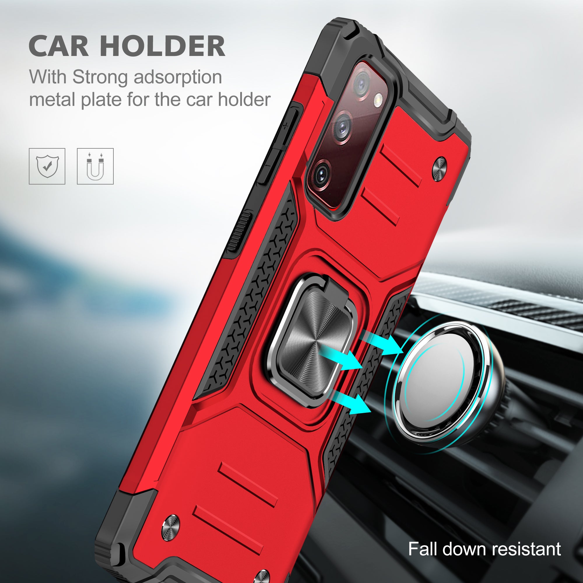 For Samsung Galaxy S20 FE 4G/5G/S20 Lite/S20 FE 2022 2-in-1 TPU + PC + Metal Cover Case with Metal Sheet + Ring Kickstand - Red