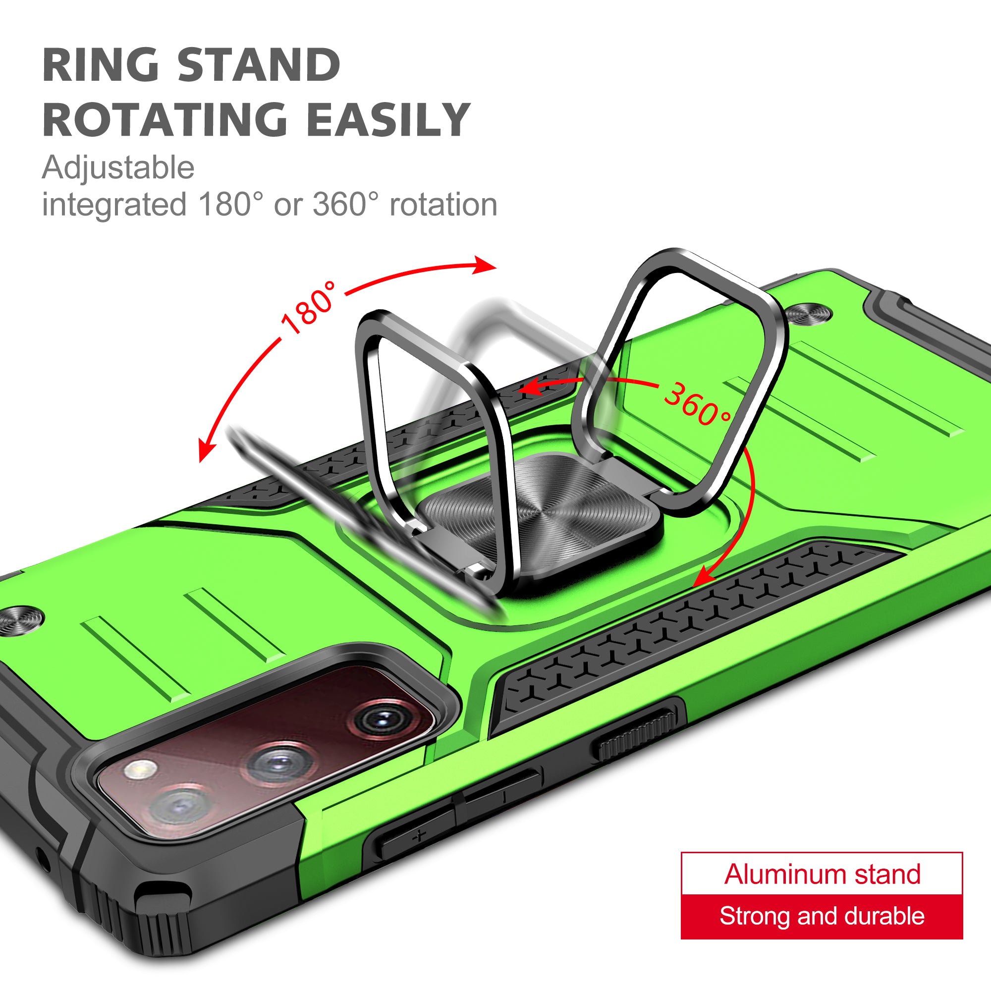 For Samsung Galaxy S20 FE 4G/5G/S20 Lite/S20 FE 2022 2-in-1 TPU + PC + Metal Cover Case with Metal Sheet + Ring Kickstand - Green