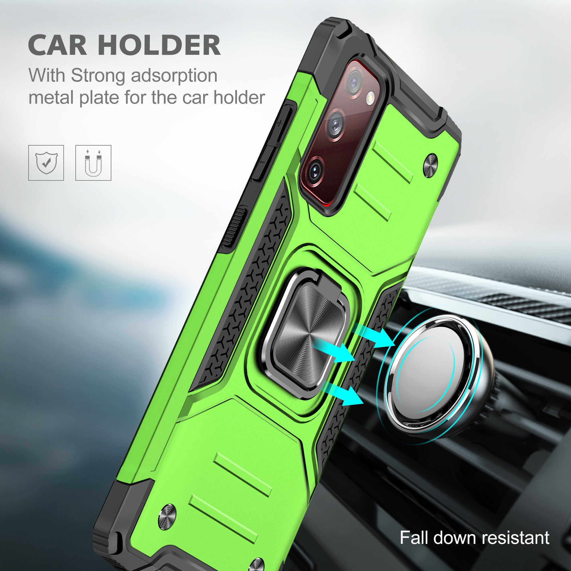 For Samsung Galaxy S20 FE 4G/5G/S20 Lite/S20 FE 2022 2-in-1 TPU + PC + Metal Cover Case with Metal Sheet + Ring Kickstand - Green