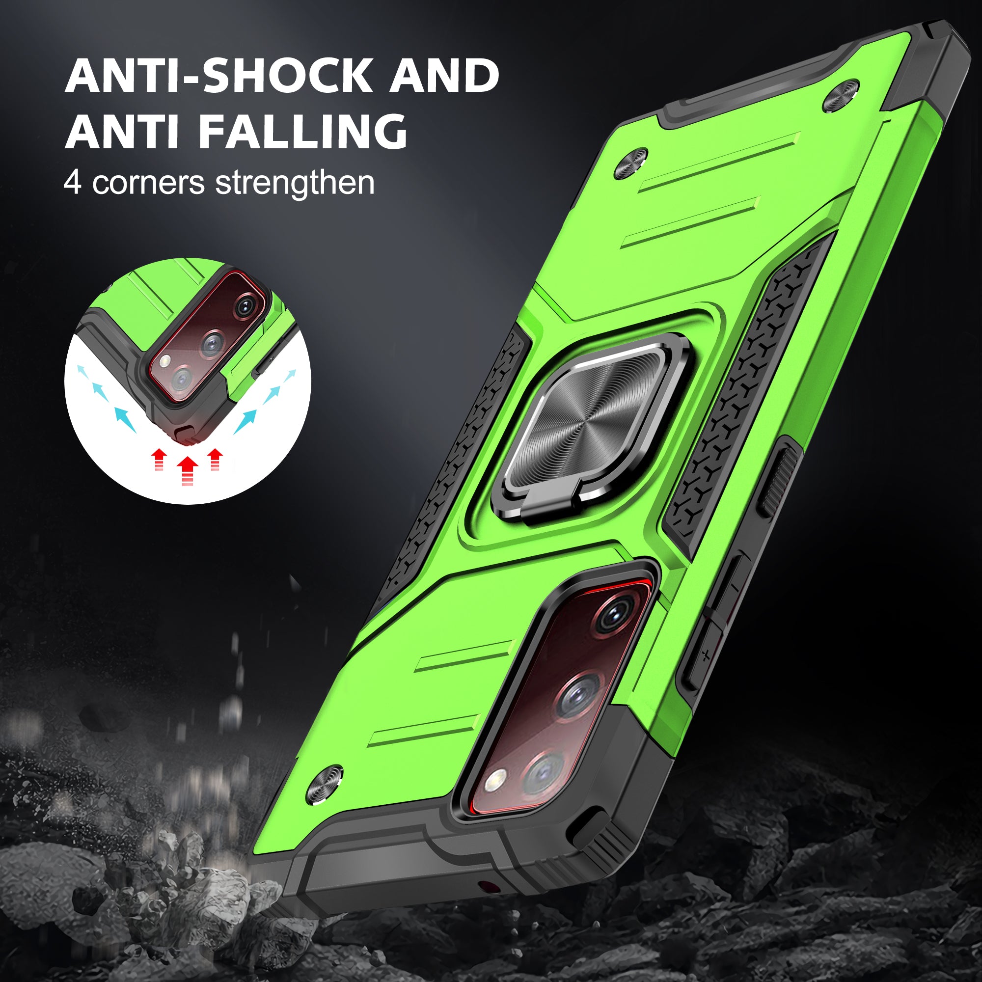 For Samsung Galaxy S20 FE 4G/5G/S20 Lite/S20 FE 2022 2-in-1 TPU + PC + Metal Cover Case with Metal Sheet + Ring Kickstand - Green