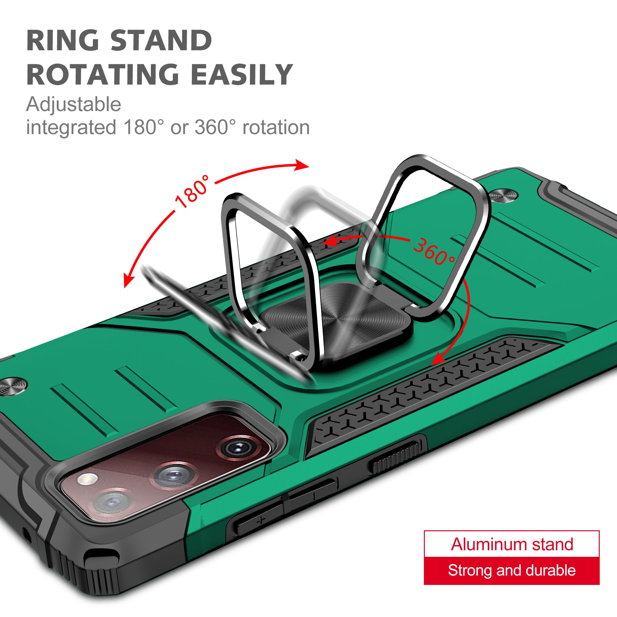 For Samsung Galaxy S20 FE 4G/5G/S20 Lite/S20 FE 2022 2-in-1 TPU + PC + Metal Cover Case with Metal Sheet + Ring Kickstand - Blackish Green