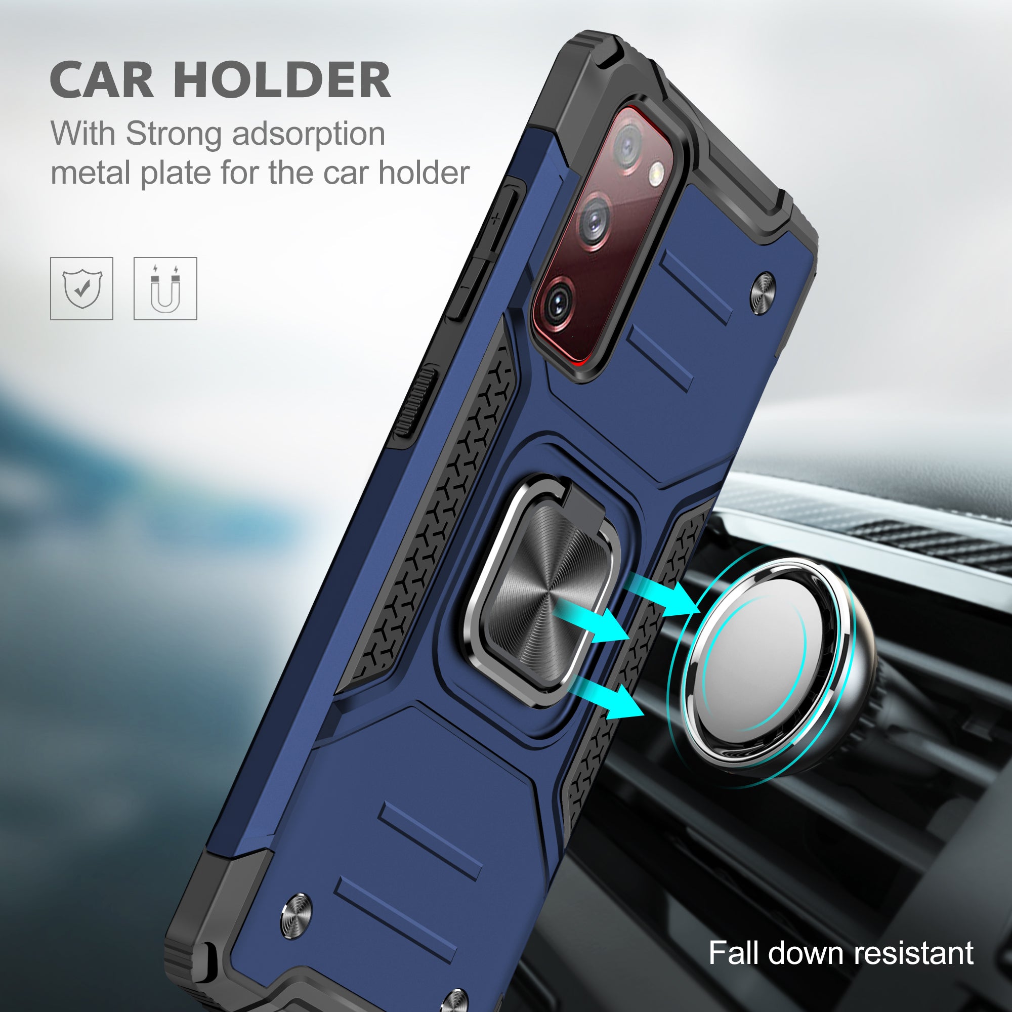 For Samsung Galaxy S20 FE 4G/5G/S20 Lite/S20 FE 2022 2-in-1 TPU + PC + Metal Cover Case with Metal Sheet + Ring Kickstand - Blue