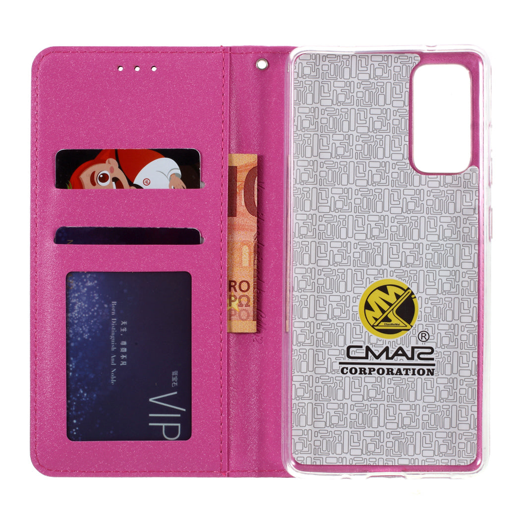 CMAI2 for Samsung Galaxy S20 FE 4G/5G/S20 Lite/S20 FE 2022 Auto-absorbed Folio PU Leather Cover with Card Slots - Rose