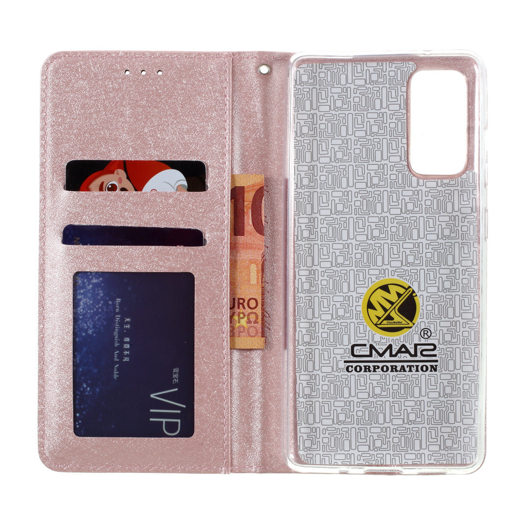 CMAI2 for Samsung Galaxy S20 FE 4G/5G/S20 Lite/S20 FE 2022 Auto-absorbed Folio PU Leather Cover with Card Slots - Rose Gold