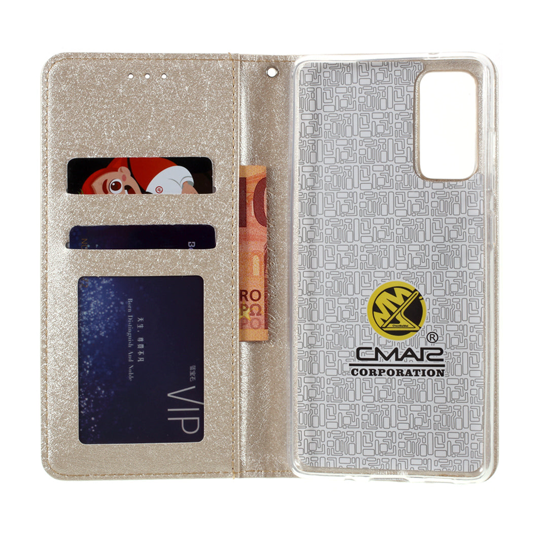 CMAI2 for Samsung Galaxy S20 FE 4G/5G/S20 Lite/S20 FE 2022 Auto-absorbed Folio PU Leather Cover with Card Slots - Gold