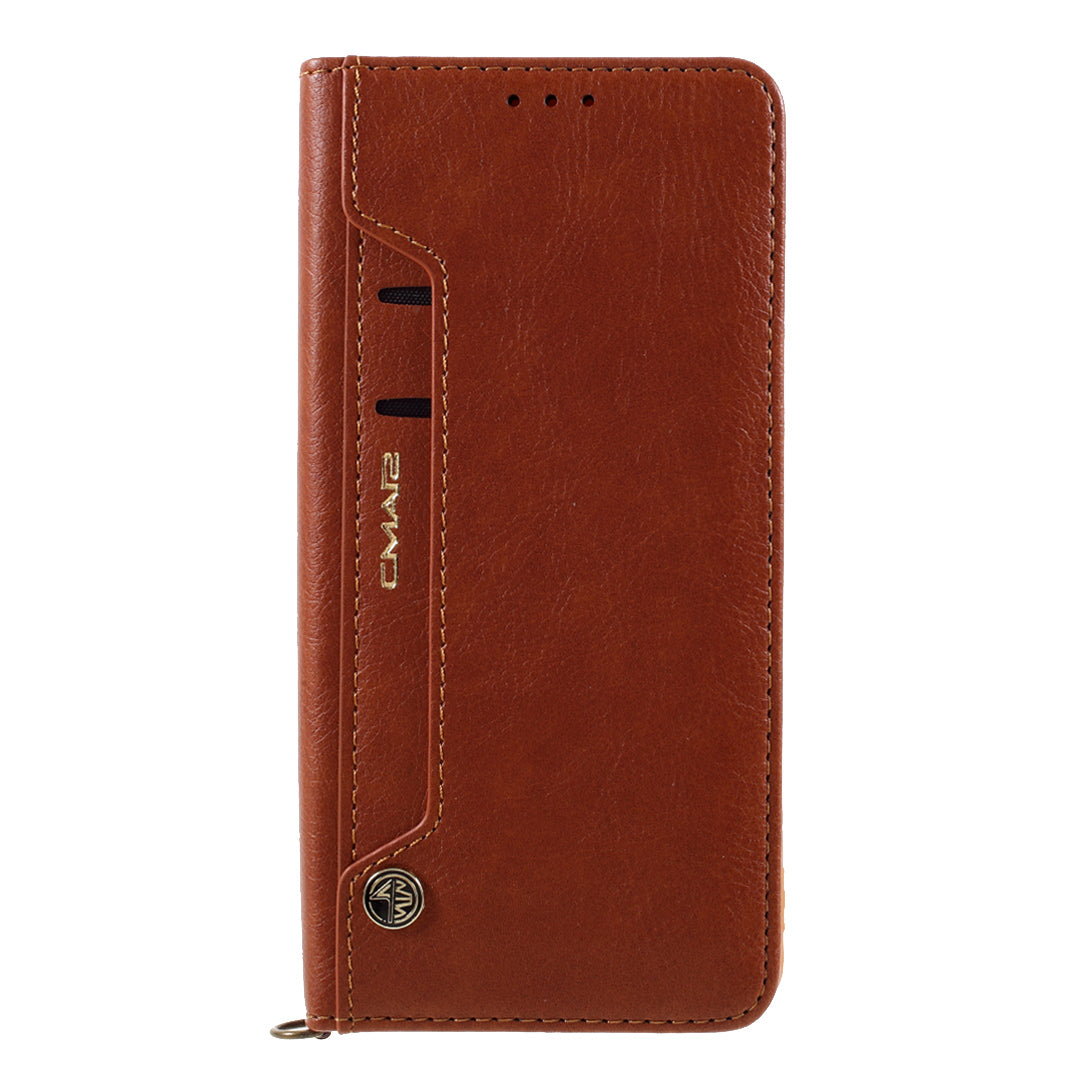 CMAI2 for Samsung Galaxy S20 FE 4G/5G/S20 Lite/S20 FE 2022 Auto-absorbed Folio PU Leather Cover with Card Slots - Brown