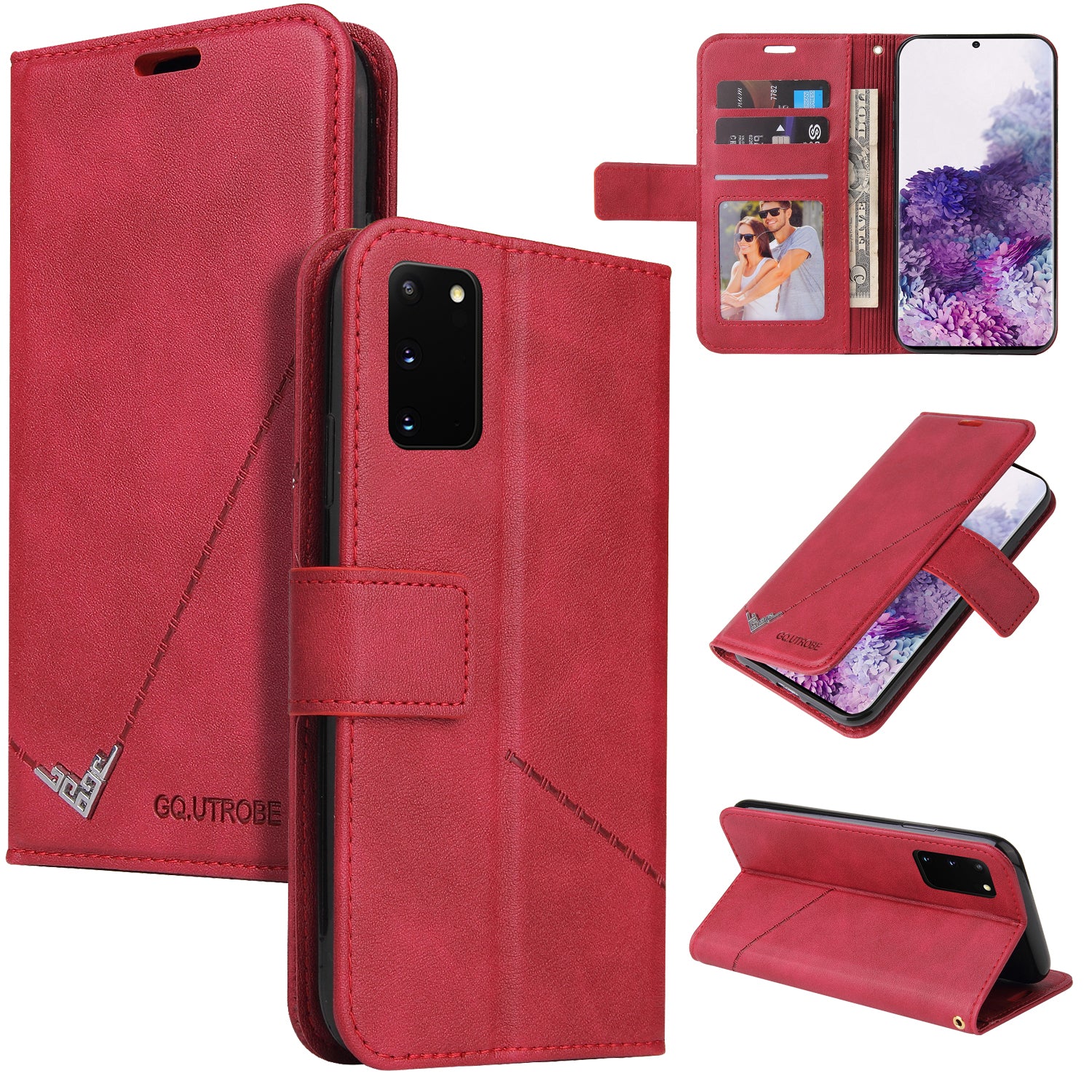 GQ.UTROBE Rectangular Metal Decor Stand Leather Cover for Samsung Galaxy S20 FE/S20 Fan Edition/S20 FE 5G/S20 Fan Edition 5G - Red