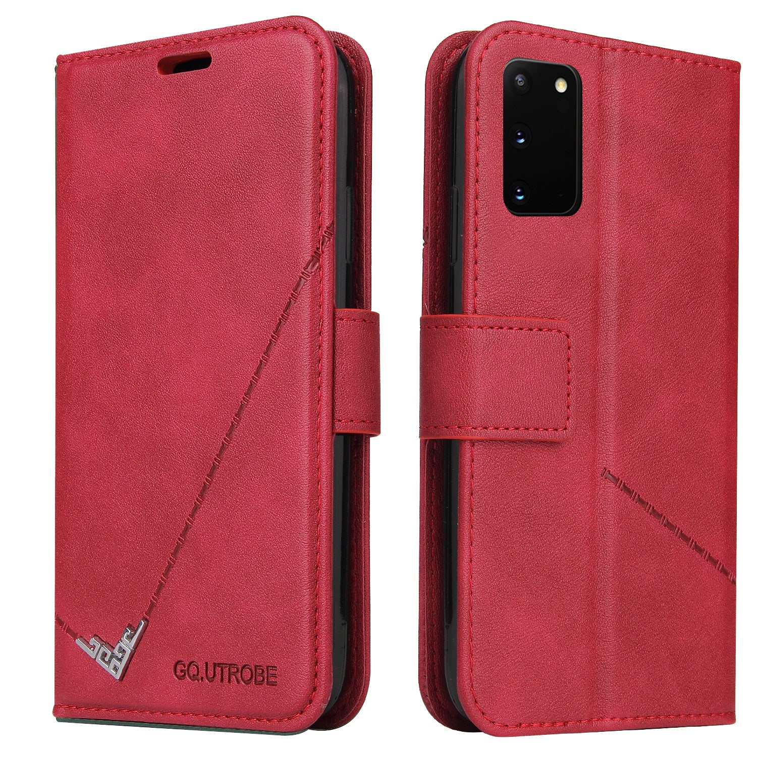 GQ.UTROBE Rectangular Metal Decor Stand Leather Cover for Samsung Galaxy S20 FE/S20 Fan Edition/S20 FE 5G/S20 Fan Edition 5G - Red