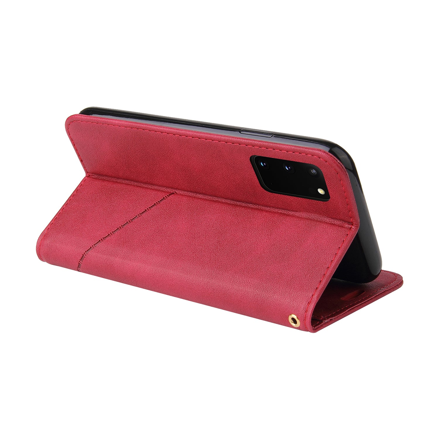 GQ.UTROBE Rectangular Metal Decor Stand Leather Cover for Samsung Galaxy S20 FE/S20 Fan Edition/S20 FE 5G/S20 Fan Edition 5G - Red