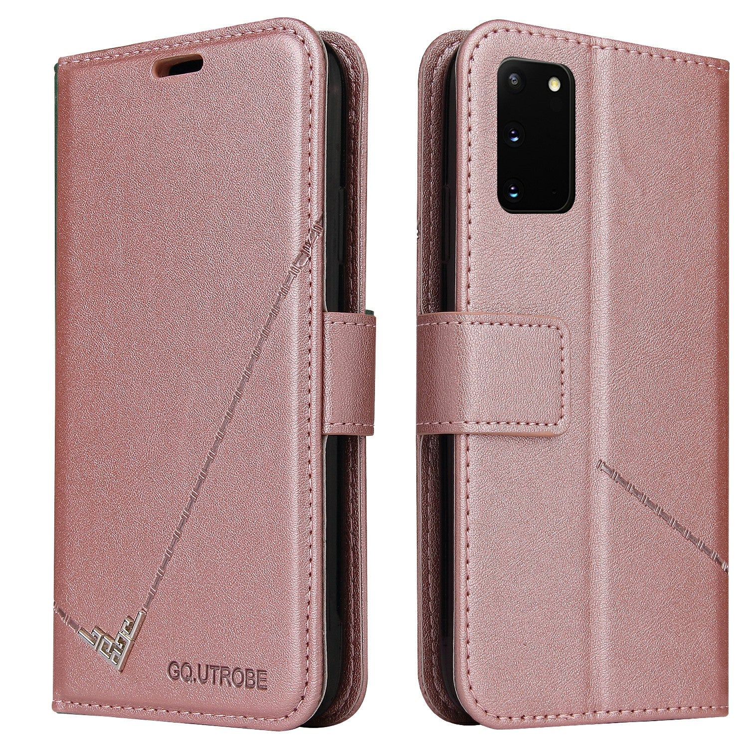 GQ.UTROBE Rectangular Metal Decor Stand Leather Cover for Samsung Galaxy S20 FE/S20 Fan Edition/S20 FE 5G/S20 Fan Edition 5G - Rose Gold