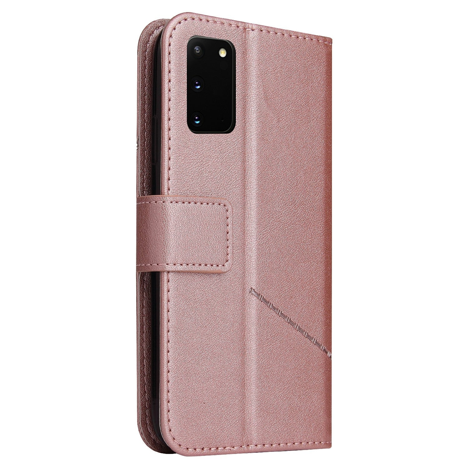 GQ.UTROBE Rectangular Metal Decor Stand Leather Cover for Samsung Galaxy S20 FE/S20 Fan Edition/S20 FE 5G/S20 Fan Edition 5G - Rose Gold