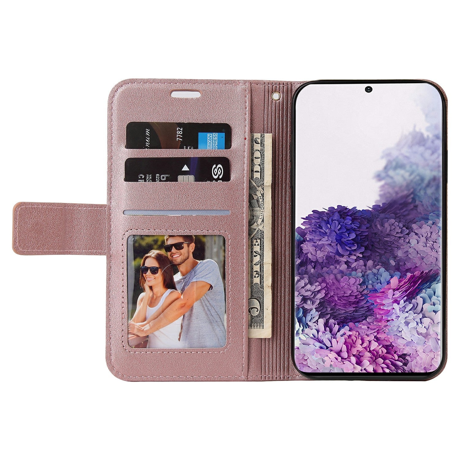 GQ.UTROBE Rectangular Metal Decor Stand Leather Cover for Samsung Galaxy S20 FE/S20 Fan Edition/S20 FE 5G/S20 Fan Edition 5G - Rose Gold