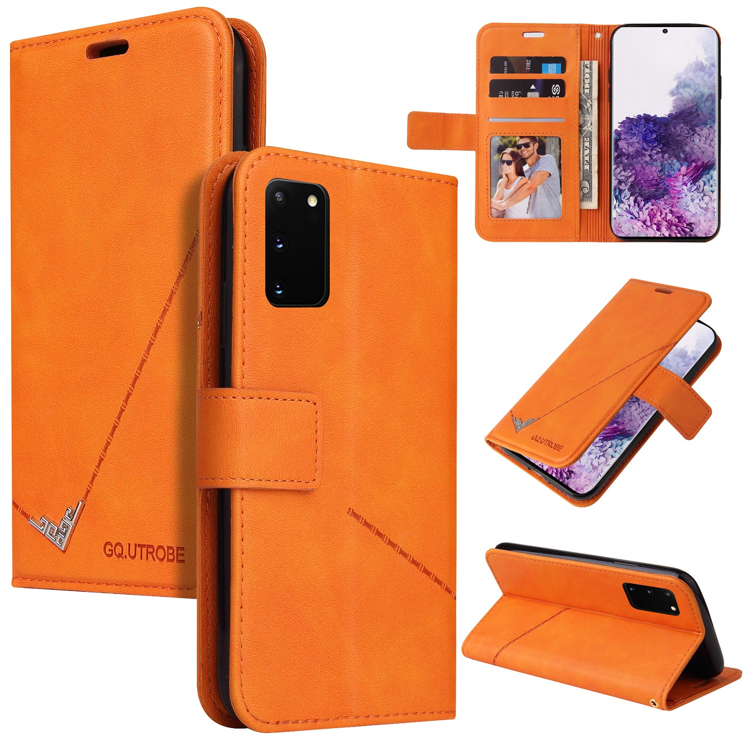 GQ.UTROBE Rectangular Metal Decor Stand Leather Cover for Samsung Galaxy S20 FE/S20 Fan Edition/S20 FE 5G/S20 Fan Edition 5G - Orange