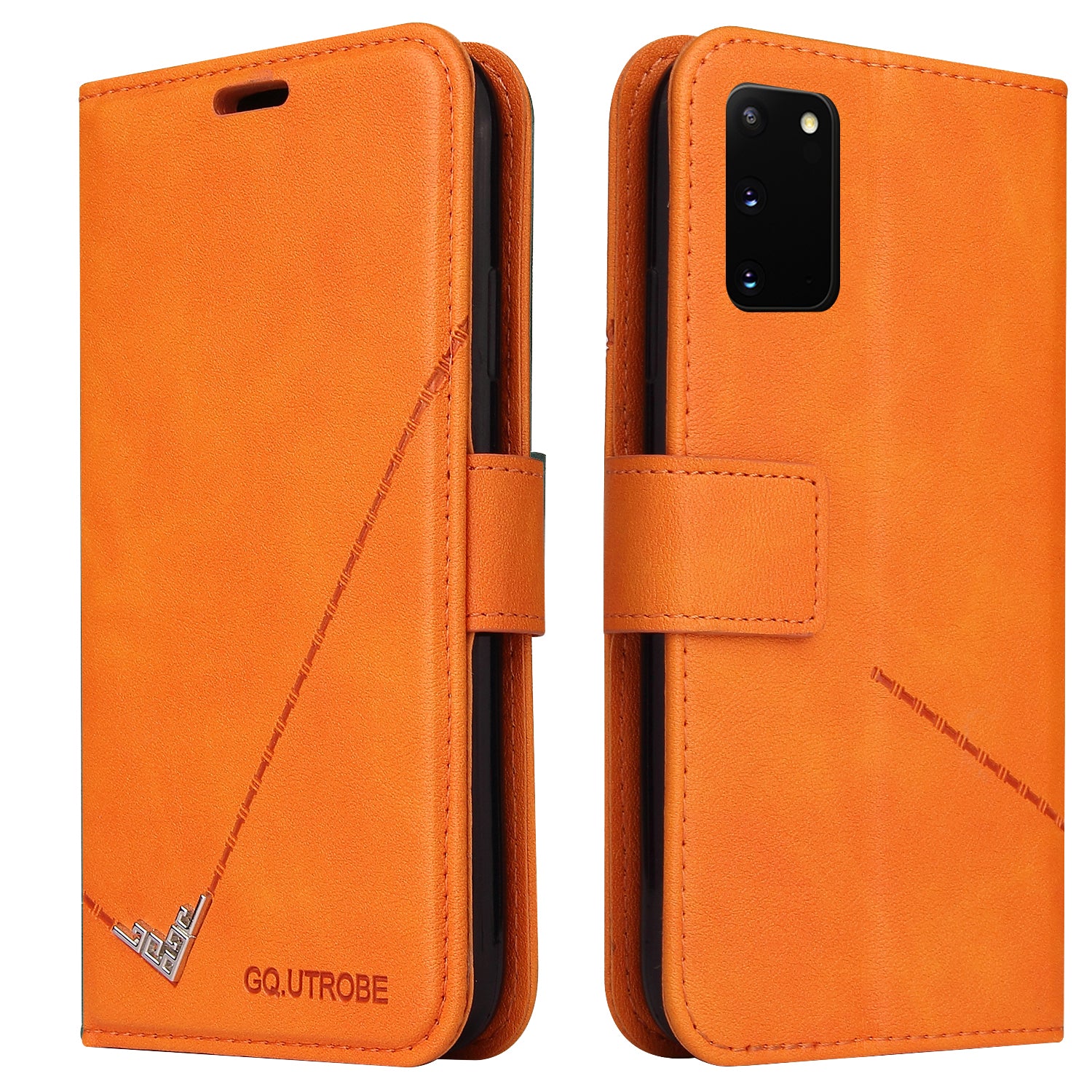 GQ.UTROBE Rectangular Metal Decor Stand Leather Cover for Samsung Galaxy S20 FE/S20 Fan Edition/S20 FE 5G/S20 Fan Edition 5G - Orange