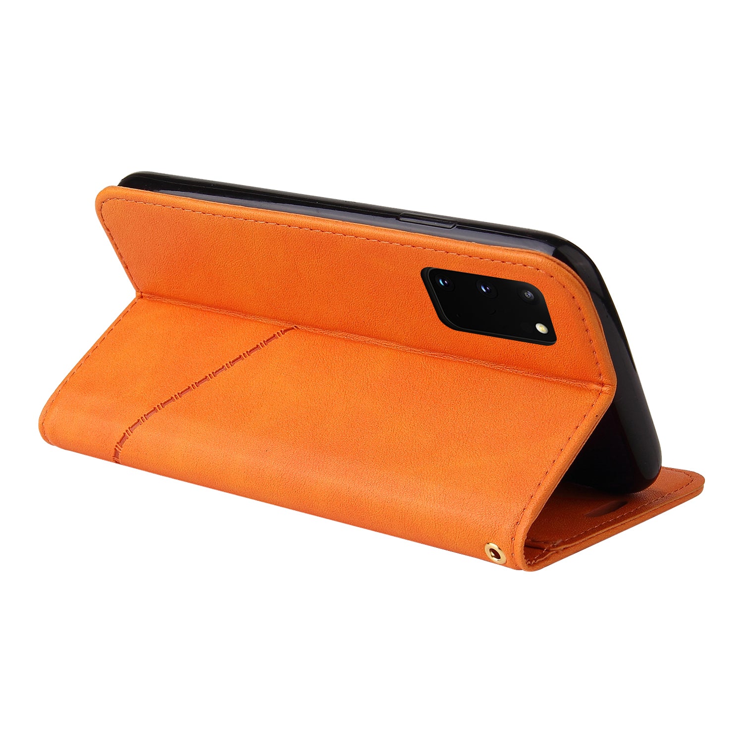 GQ.UTROBE Rectangular Metal Decor Stand Leather Cover for Samsung Galaxy S20 FE/S20 Fan Edition/S20 FE 5G/S20 Fan Edition 5G - Orange